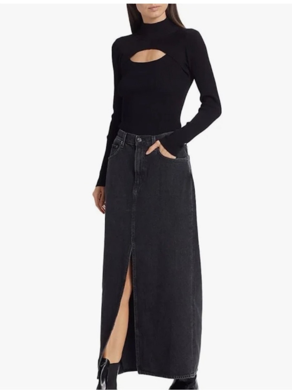Agolde Leif Skirt Black Midi Denim Skirt